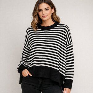 Lumière Black & White Striped Oversized Knit Sweater Mohair Wool Blend NWT